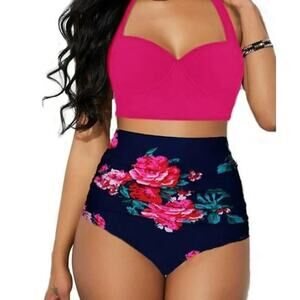 Emmababy Women's Flower Print High Waist Bikini Bottoms - XXXL (3X)